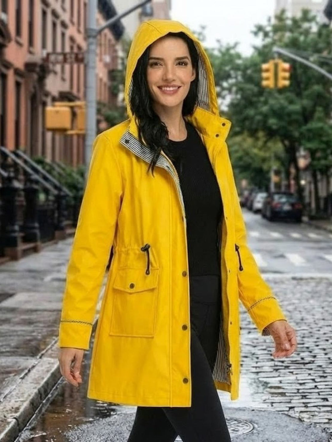 Water Resistant Hooded Striped Windbreaker Rain Jacket