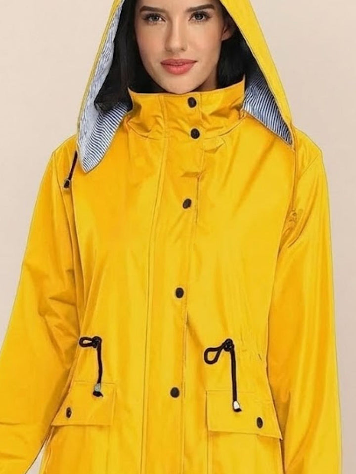 Water Resistant Hooded Striped Windbreaker Rain Jacket