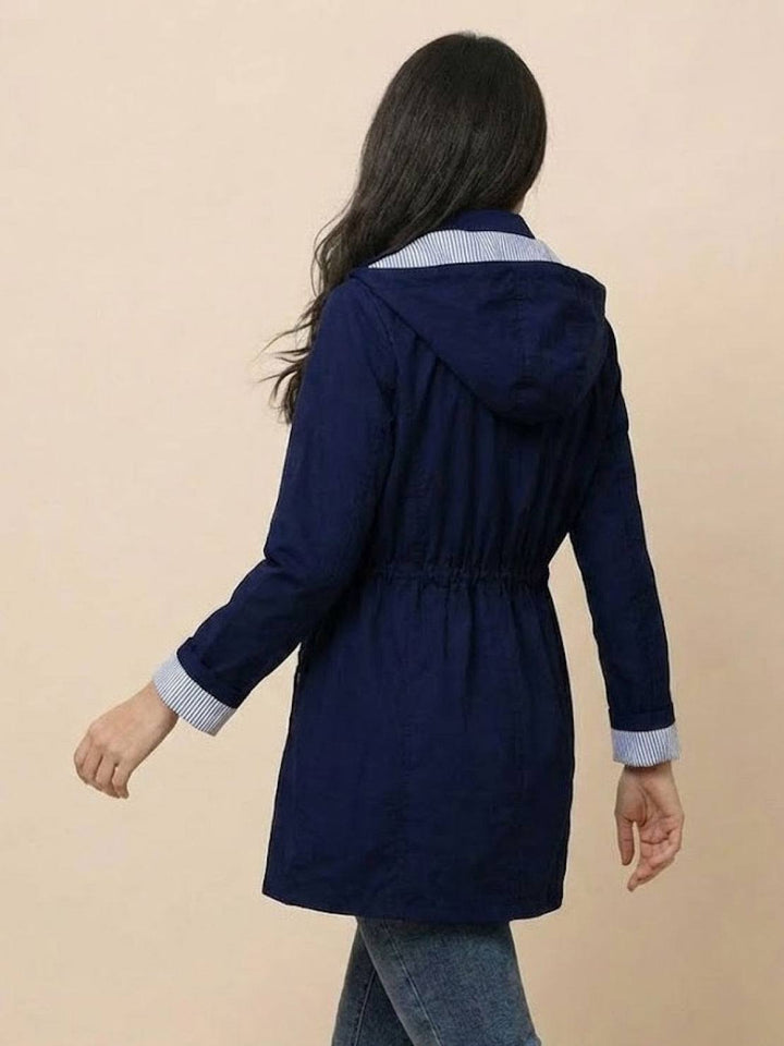 Water Resistant Hooded Striped Windbreaker Rain Jacket