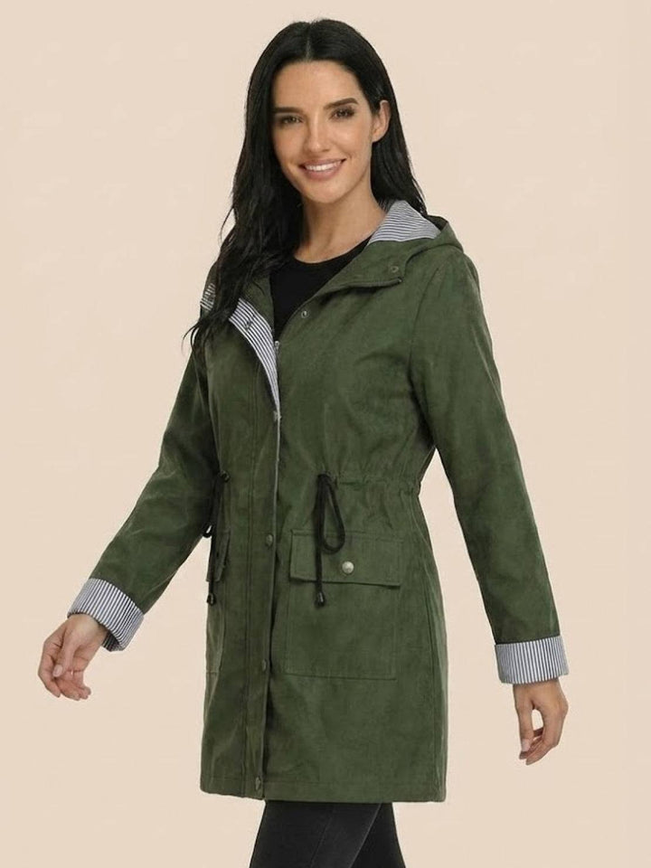 Water Resistant Hooded Striped Windbreaker Rain Jacket