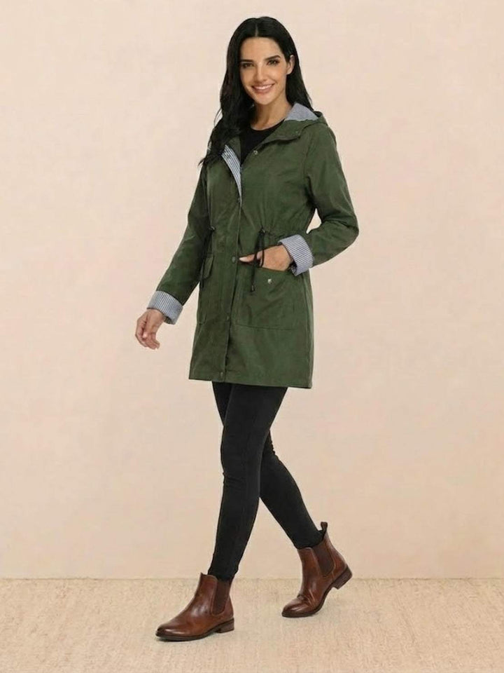 Water Resistant Hooded Striped Windbreaker Rain Jacket