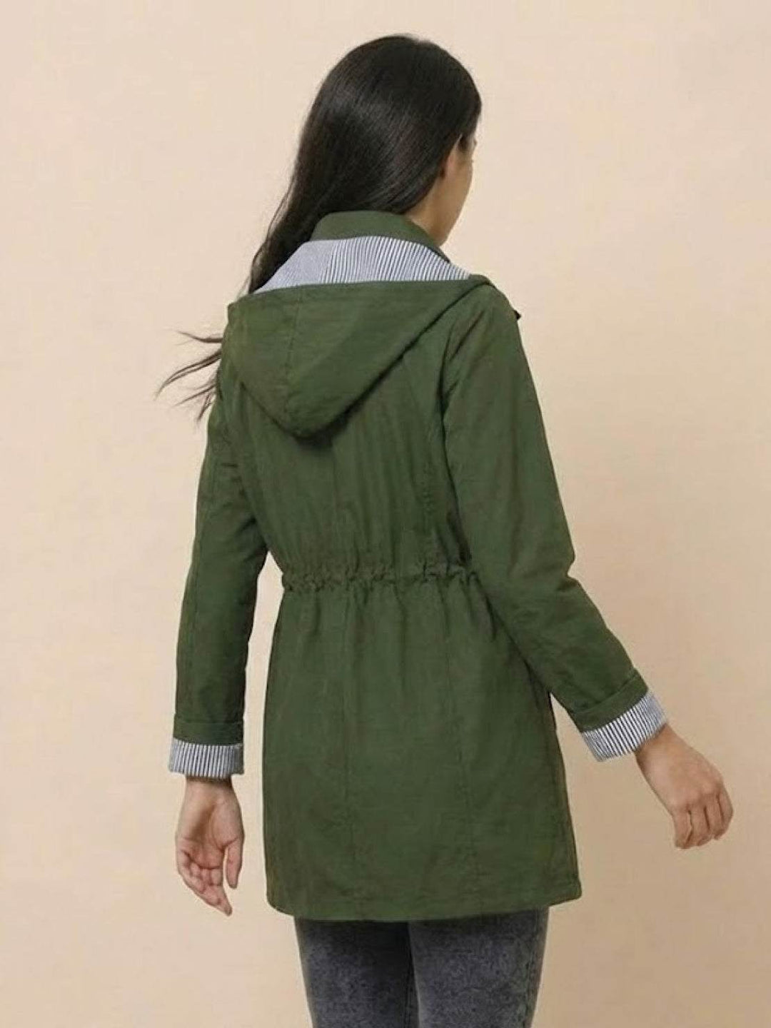 Water Resistant Hooded Striped Windbreaker Rain Jacket