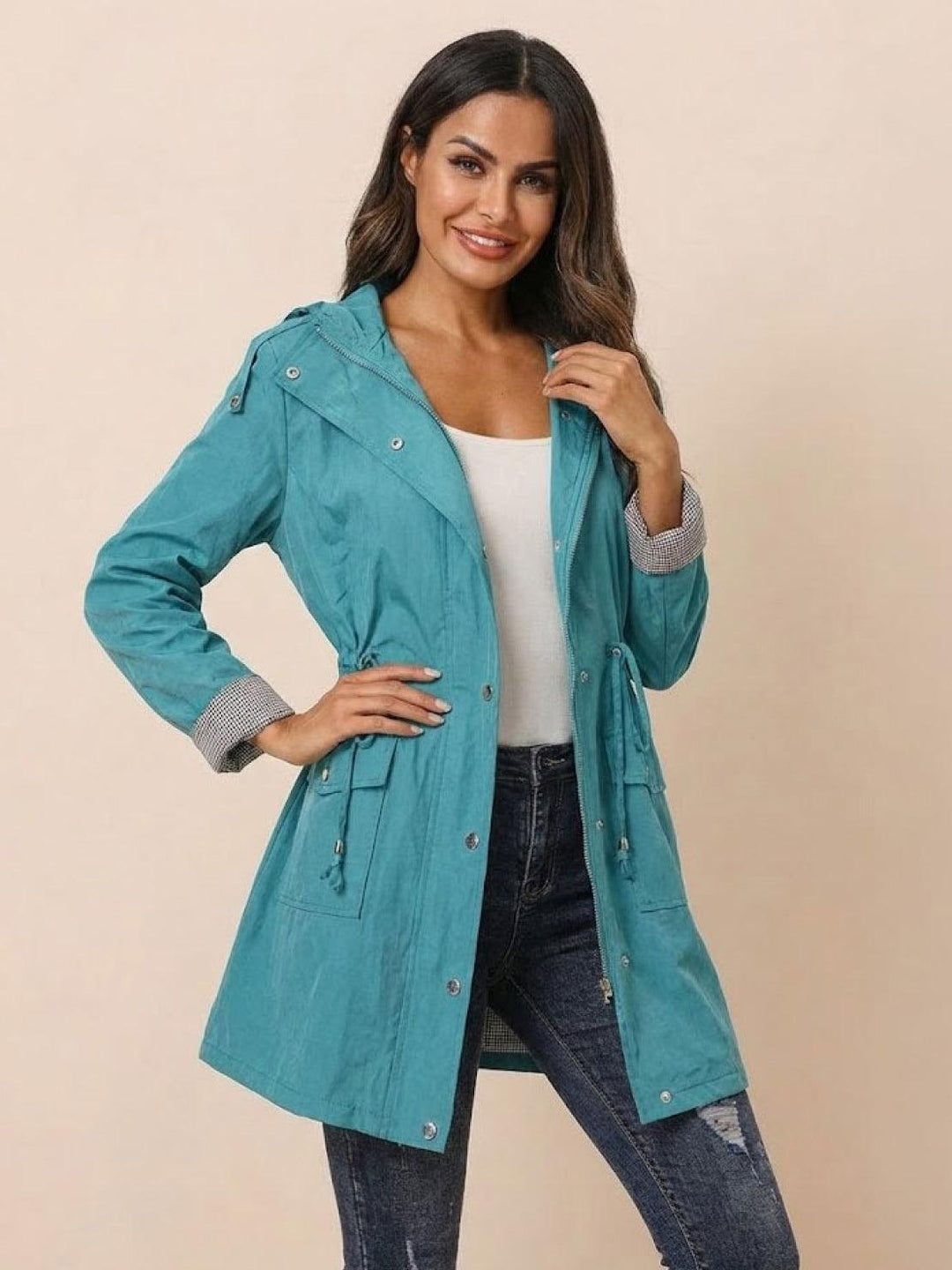 Water Resistant Hooded Striped Windbreaker Rain Jacket