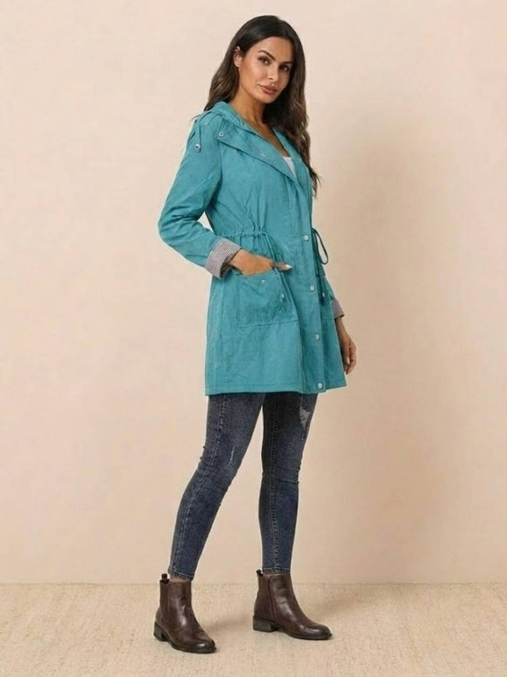 Water Resistant Hooded Striped Windbreaker Rain Jacket