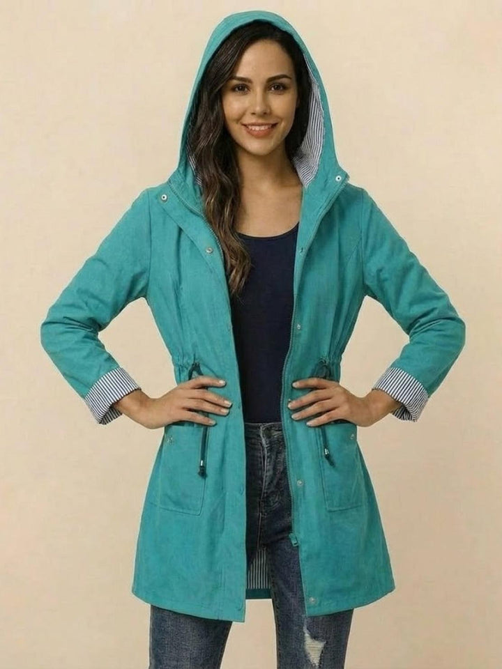 Water Resistant Hooded Striped Windbreaker Rain Jacket
