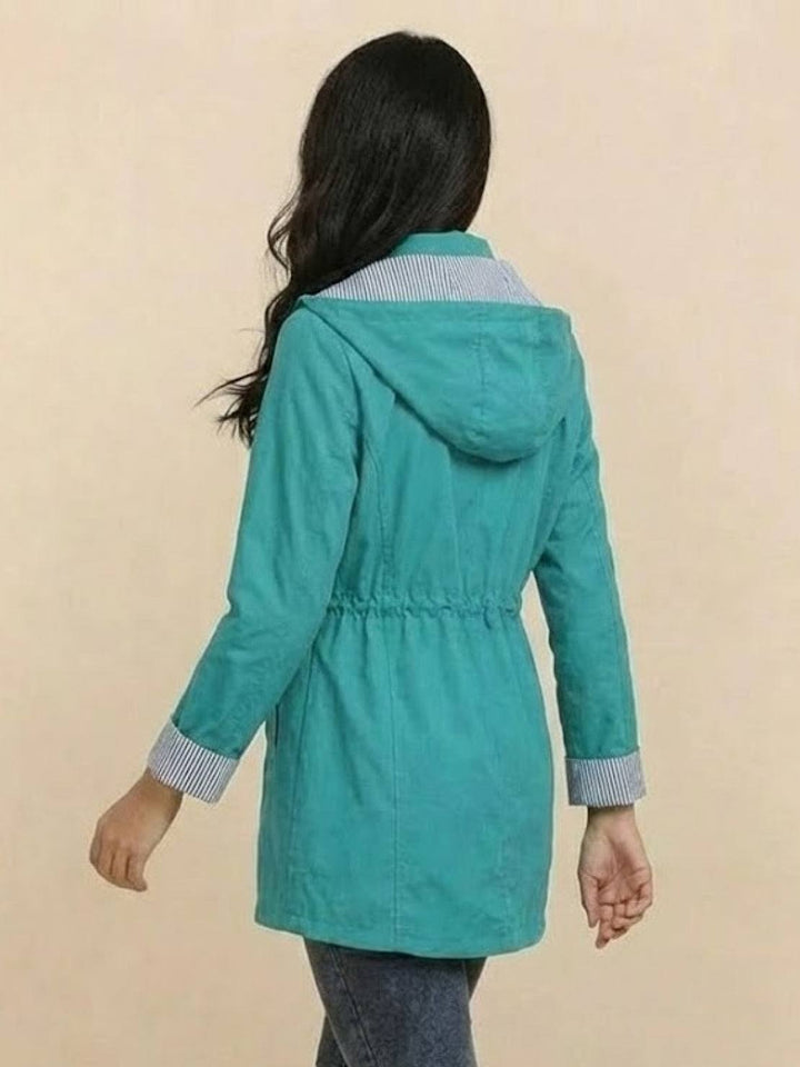 Water Resistant Hooded Striped Windbreaker Rain Jacket